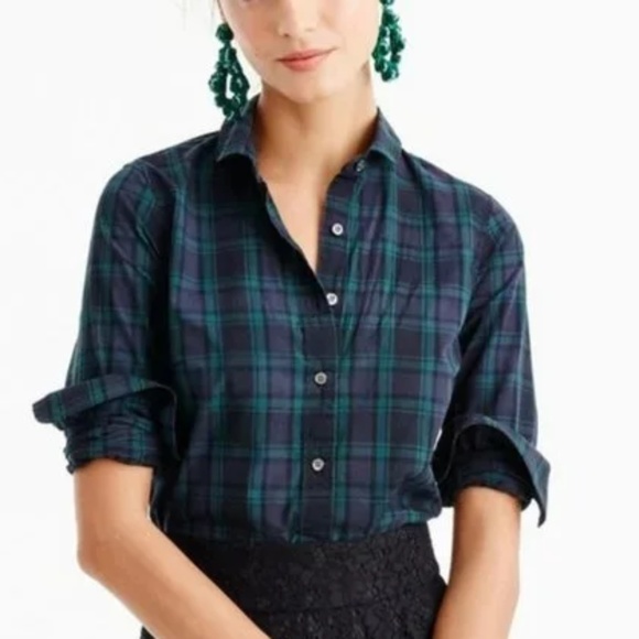 J. Crew Club-Collar Perfect Button Down Shirt in Black Watch Plaid - Picture 4 of 6